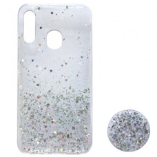 Силікон блискітки+popsoket для Samsung M20 (M205) clear