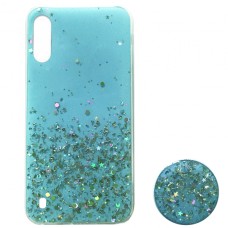 Силікон блискітки+popsoket для Samsung M10 (M105) sky blue