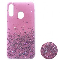 Силікон блискітки+popsoket для Samsung M20 (M205) light pink