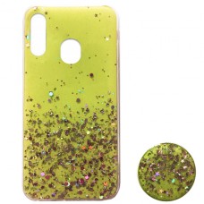 Силікон блискітки+popsoket для Samsung M20 (M205) yellow
