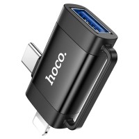 Перехідник HOCO UA31F iP Lightning male / Type-C male to USB female OTG 2-in-1 adapter Black