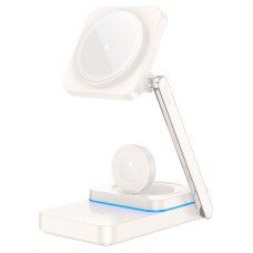 Бездротовий зарядний пристрій HOCO CQ10 Consuelo folding 3-in-1 wireless fast charger Milky White
