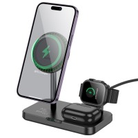 Бездротовий зарядний пристрій HOCO CQ12 Joyfull 3-in-1 Wireless Fast Charger Black