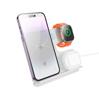 Бездротовий зарядний пристрій HOCO CQ19 Falcon 3 in 1 desktop vertical wireless fast charging CQ19 15W Silver
