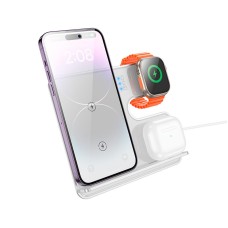 Бездротовий зарядний пристрій HOCO CQ19 Falcon 3 in 1 desktop vertical wireless fast charging CQ19 15W Silver