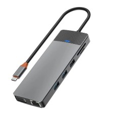 USB-Хаб Wiwu Linker Hub 12в1 Type-C to 2xHDMI+2xUSB 3.0+2xUSB 2.0+USB-C+RJ45+VGA+SD+TF+PD Grey