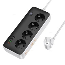 Подовжувач мережевий фільтр Hoco AC22 Sunlight 4-bit desktop socket (L=1.5M) 3USB/1Type-C 30W/3A PD/QC Black