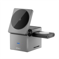 Бездротова зарядка WiWU Wi-W030 Small Aquare 3 in 1 wireless charger Grey