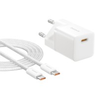 Мережевий зарядний пристрій Baseus GaN5 Fast Charger (mini) Cable Type-C to Type-C 25W White P10110909213-01