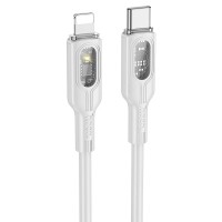 PD Кабель HOCO U120 Transparent explore intelligent power-off charging data cable Type-C Lightning white