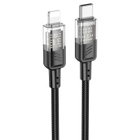 PD Кабель HOCO U129 Spirit transparent charging data cable Type-C Lightning 1,2m. Black