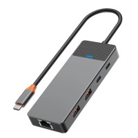 USB-Хаб Wiwu A923RPT Linker Hub 9в1 Type-C to 2xUSB 3.1+2USB 2.0+USB-C+RJ45+SD+TF+PD Grey
