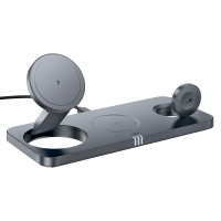 Бездротовий зарядний пристрій HOCO CQ22 Outstanding 3-in-1 desktop folding magnetic wireless fast charger 15W metal-grey