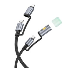Кабель PD Hoco U138 All-in-one charging data cable c Lightning to Тype-C LED light 1.2m PD27 / 60W Black