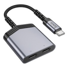 Перехідник картрідер адаптер HOCO LS40 Type-C to dual Type-C digital audio converter 27W DAC metal-grey