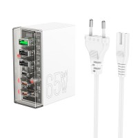 Мережевий зарядний пристрій HOCO N36 Fuerza six-port charger 3USB/3Type-C 65W/3A PD/QC transparent-black