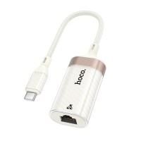 Мережевий адаптер HOCO UA41B Crystal Ethernet адаптер Type-C to RJ45 100 Mbps 0.145m White-gold