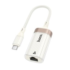 Мережевий адаптер HOCO UA41B Crystal Ethernet адаптер Type-C to RJ45 100 Mbps 0.145m White-gold
