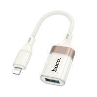 Перехідник HOCO UA39 Crystal Lightning male to USB female 2.0 adapter 480Mbps 0.125m White-gold