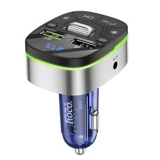 FM - трансмітер HOCO E71 Crystal transparent discovery edition QC3.0 BT5.0 Блакитний