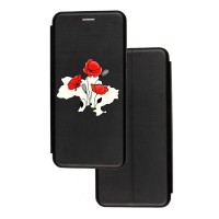 Чохол-книжка Samsung Galaxy A02S (A025) з малюнком чорний Україна з квіткою маку