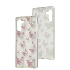 Чохол для Samsung Galaxy Note 10 case clear прозорий з білою окантовкою метелики