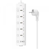 Мережевий перехідник XO WL19 (EU) long row 5AC jack+USB-A+1USB-C with independent switch Білий