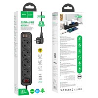 Подовжувач мережі фільтр HOCO NS1 Aura 4-bit extension 4Plug/1PD20W/2USB/QC3.0/4000W/3A/1,8m Black
