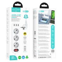 Подовжувач мережі фільтр HOCO NS2 3-position extension cord socket 3USB/3socket/4000W/1,8m White