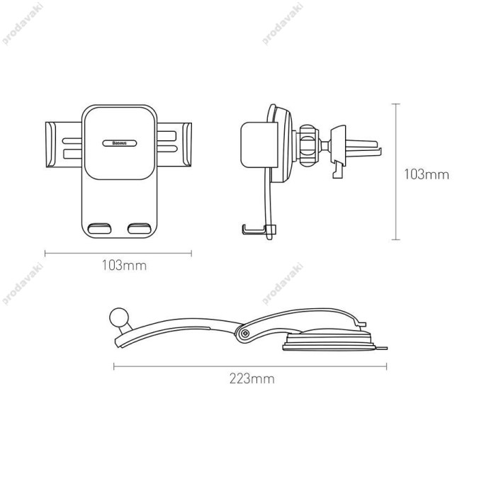 Автомобільний тримач Baseus Easy Control Clamp Car Mount Holder (A Set) Black SUYK010001
